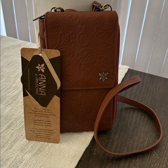 Anna by Anuschka Brown genuine leather Embossed Leather Crossbody Bag
